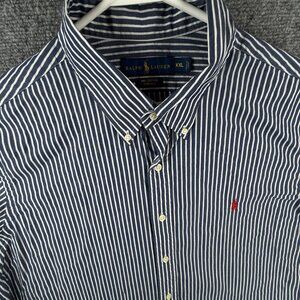 Ralph Lauren 2XL Blue Striped Button Up Shirt Long Sleeve Men Cotton Stretch